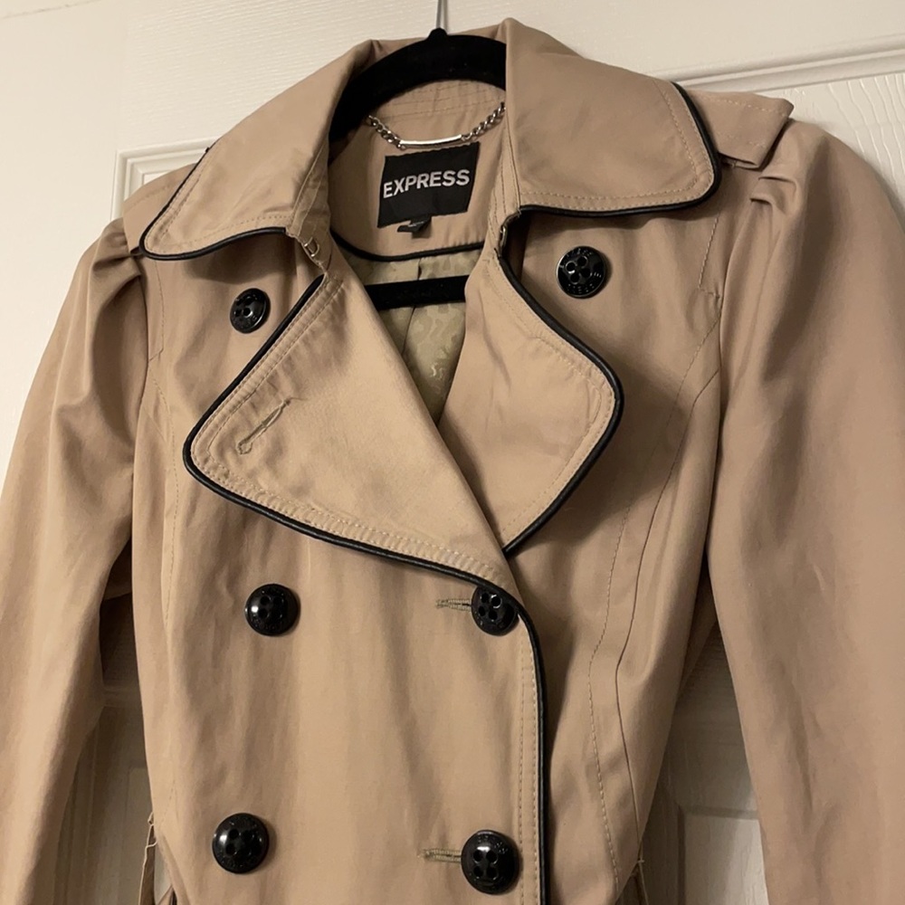 Express Trench Coat with Faux Leather Detail